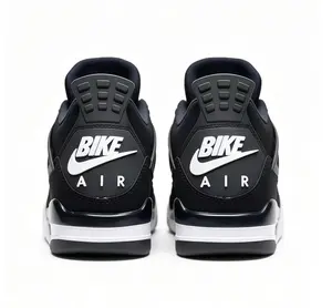 All Black Two Material Mid Top Sneakers Mesh Vent Panels White Mini Logo Contrast Midsole Dark Tone Retro Street Shoes Full Packaging