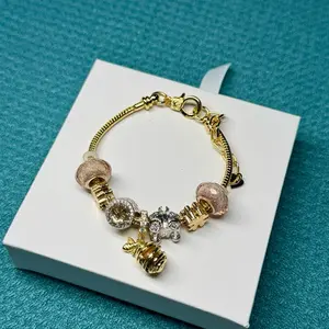 Rose Gold Carriage and Honeycomb Bee Bracelet with Elegant Beads and Secure Clasp for Stylish Accessory