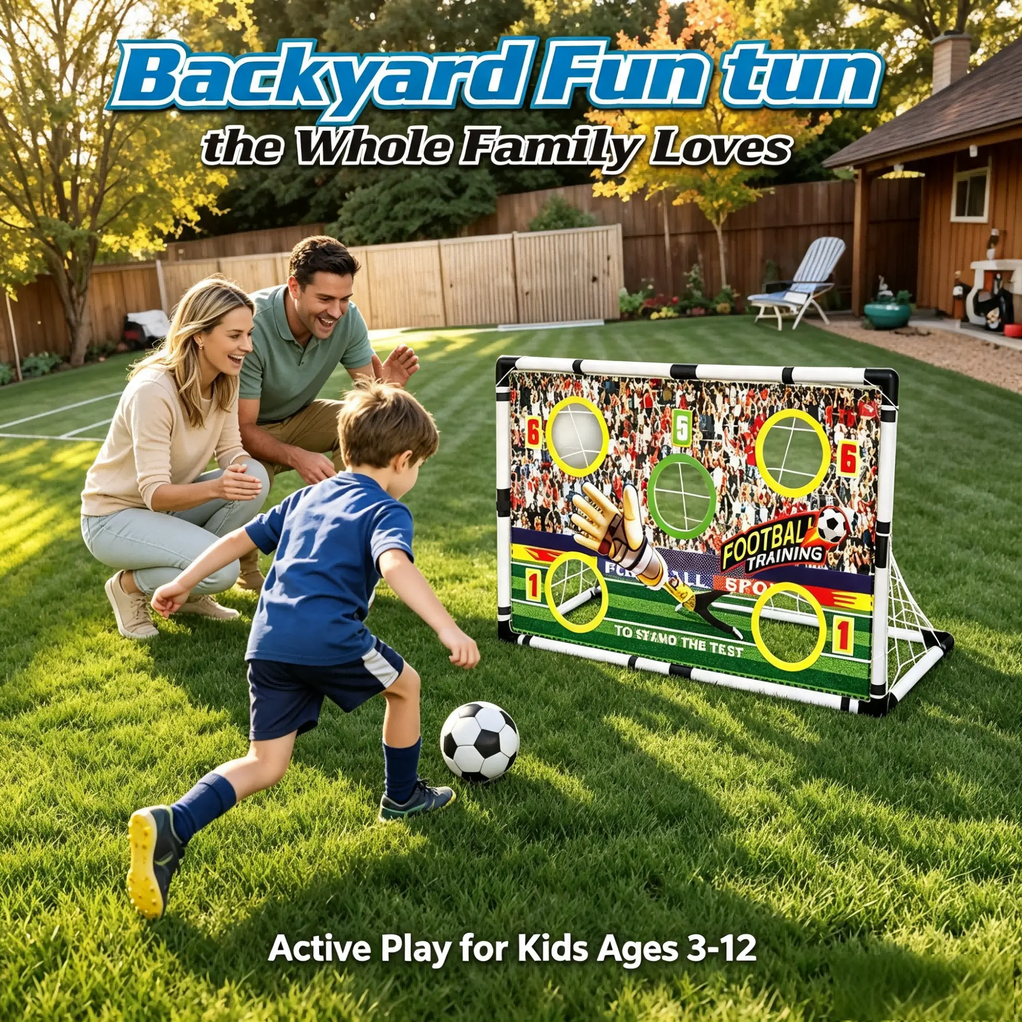 2-in-1 Portable Soccer Goal Backyard Set - Polypropylene Multi-Sport Net with Rebounder, Target Sheet, Standard Unisex Youth Use, Portable Setup, Easy Assembly for Soccer Balls in Parks