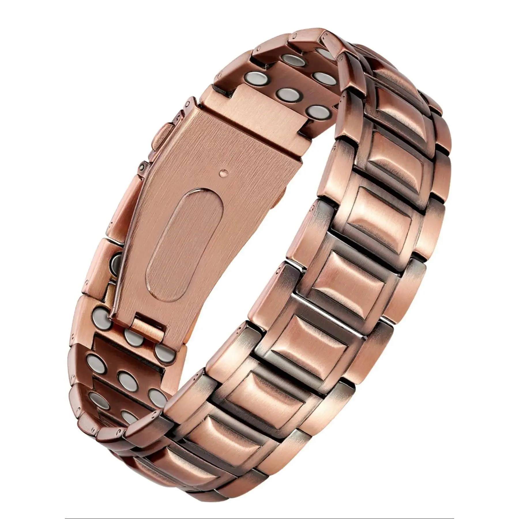 Men's Sporty Magnetic Bracelet, Adjustable Stainless Steel Link Band with Folding Clasp, Male Fashion Accessory for Daily Wear - Sizing Tool Included