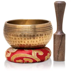 Yoga, Meditation bowl -Tibetan Singing Bowls - Includes Striker, Hand-Sewn Cushion, and Authentic Sound Bowls for Meditation, Yoga, and Sound Therapy. Hammered