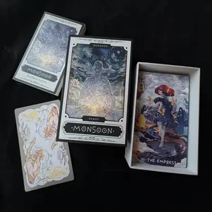 Monsoon Tarot Collection – a warm and healing edition featuring hand-drawn illustrations, silver edging with sparkling details, 78 standard cards plus 2 gift cards