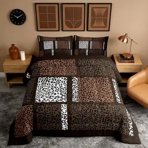 Feelyou Leopard Animal Print Comforter Set - Breathable Multi-Size Bedding with Wildlife Fur Skin Texture, Modern Bedroom Decor, African Cheetah Patchwork, All-Season Linens (Brown, White, Black)