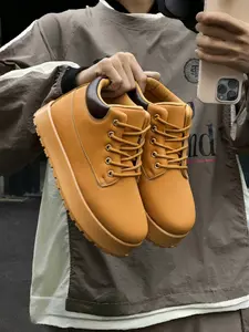 Men's All-Black High-Top Platform Work Boots, Minimalist Cool Black Style, Leather Upper + Platform Non-Slip Sole + Metal Buckle Decor, All-Black Elegant, Versatile & Durable , Ideal for Daily Outfits & Office Commuting