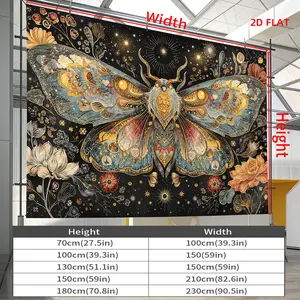 2D Flat - 2D Flat • A Tapestry Featuring a Large Or Small Design • Motifs of Moths, Celestial Elements, Intricate Flowers, And Stars • Perfect for Decorating Walls in Living Rooms, Meditation Spaces, Offices, Or for Party Decor