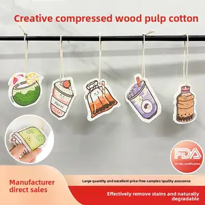 Milk Tea Shop Collaboration Double-Sided Dishwashing Sponge Natural Compressed Printed Wood Pulp Sponge Biodegradable Creative Sponge Wipe