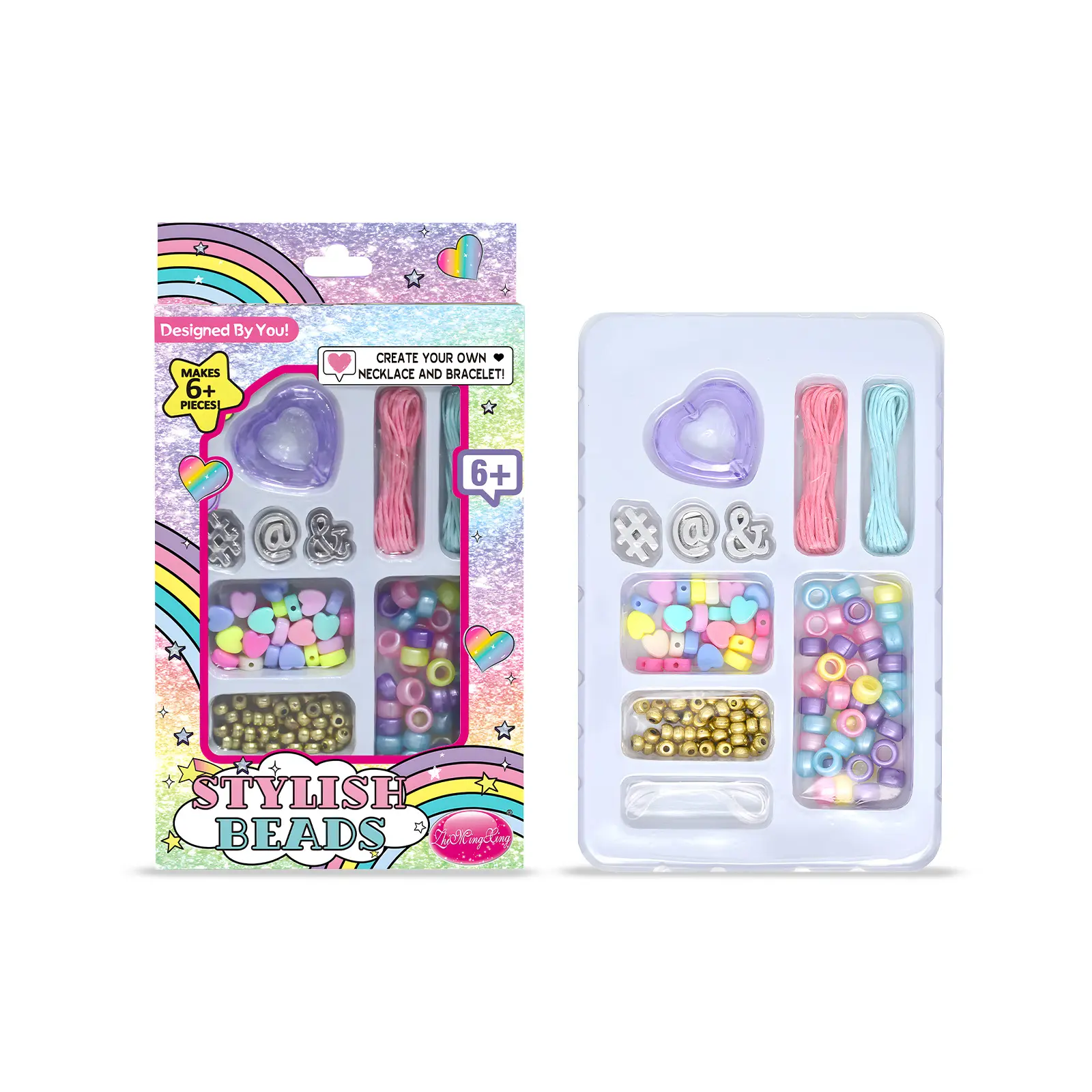 6+ Years Children's DIY Rainbow Bead Jewelry Making Set, Bead Stress Relief Fidget Toy, Parent-Child Hands-On Weaving Kit, Bead Stress Relief Toys
