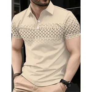 [Men's 3D Print Golf Shirt] Men's Short Sleeve Casual 3D Print Golf Shirt - Black Grey White Stripe Pattern - Sport Style - Men's Summer Short Sleeve