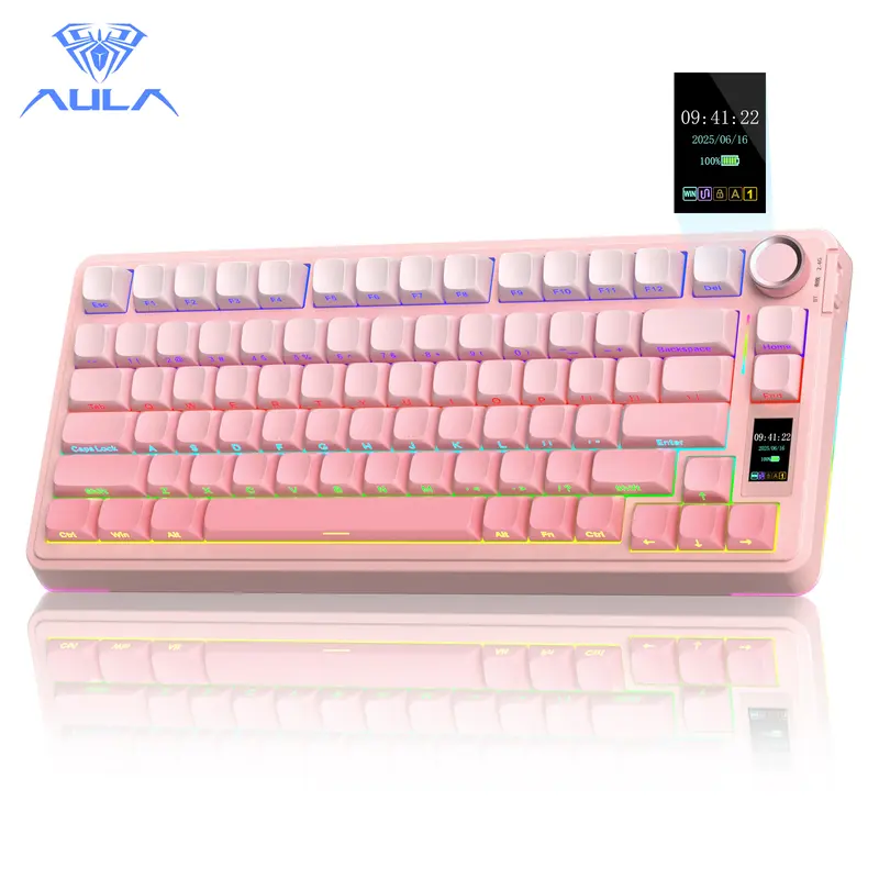 AULA S75 Pro Wireless Mechanical Gaming Keyboard with Screen Knob RGB Rainbow Backlit Tri-Mode 2.4G USB-C Bluetooth5.0 Hot Swappable Gaming Keyboard for Gamers Gaming PC Accessories Creamy Keyboard for PC/Mac/Linux