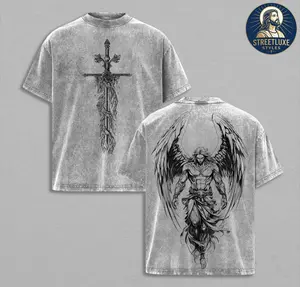Saint Michael The Archangel x Flaming Sword T-Shirt Washed Christian Shirt, Aesthetic Clothes ,Scales of Justice , Jesus Tees, Christian Merch, Archangel Michael Tees ,Outfit Church
