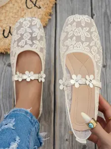 Women's Lightweight Breathable Comfort Flat Shoes, Casual Home Commute Slip-On Ballet Flats, Textile Upper Rubber Sole