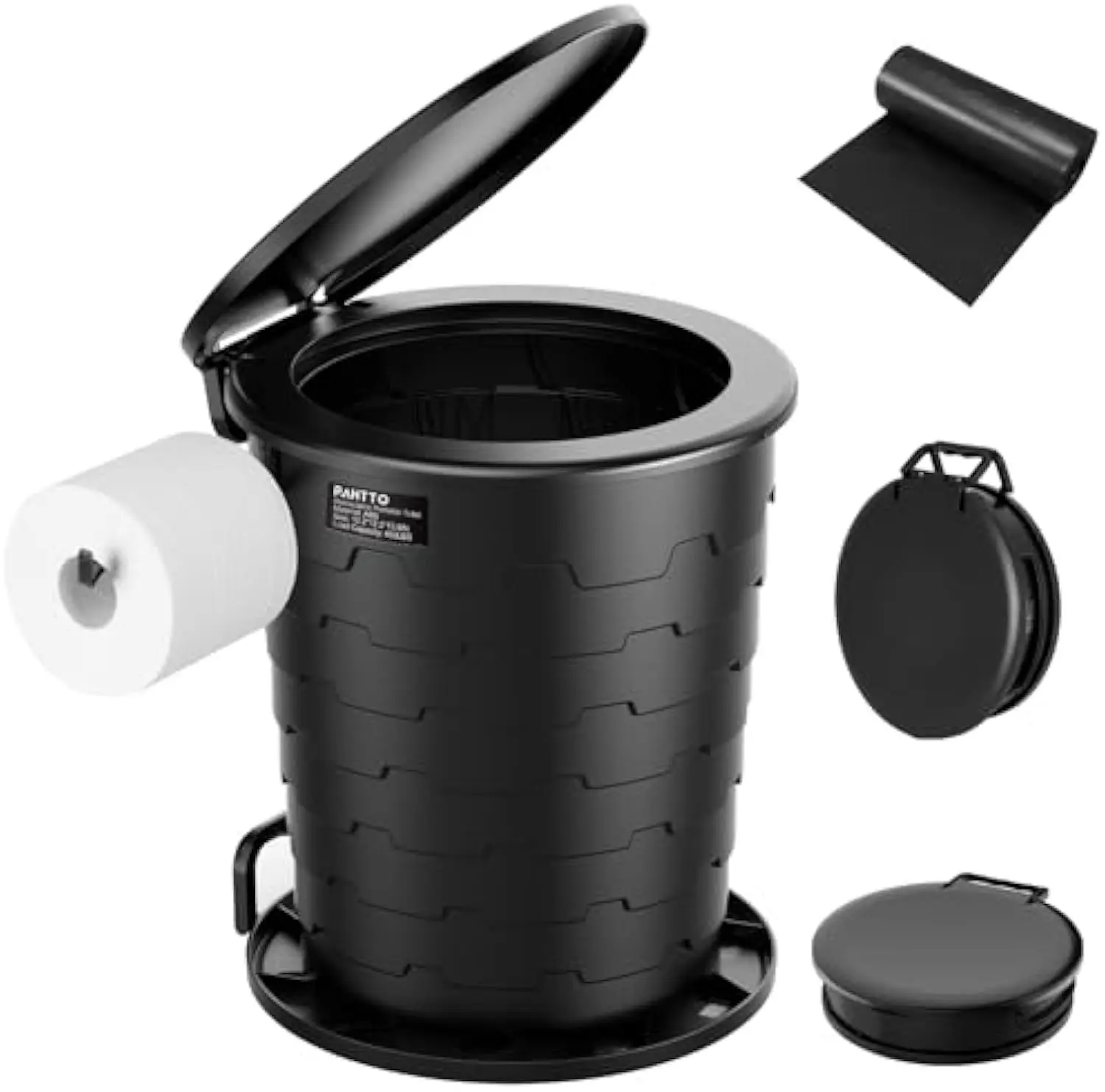 Portable Toilet for Adults, Retractable Porta Potty for Camping with Toilet Paper Holder and Lid, Foldable Toilet Adjustable Height for Camping, Hiking, Fishing, RV Travel, Road Trips