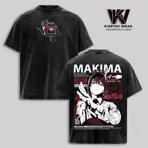 Makima Control Devil T-Shirt, Chainsaw Man Anime Graphic Tee, Y2K Vintage Streetwear Oversized Shirt, Acid Wash Soft Cotton Gym Pump Cover, Unisex Anime Outfit Gift for Fans