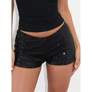 Women's Sequins Shorts Summer Low Rise Elastic Waistband Shorts Hot Streetwear