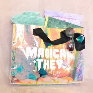 Magical They Holographic Tote Bag. Large Rainbow Waterproof Bag. Plastic