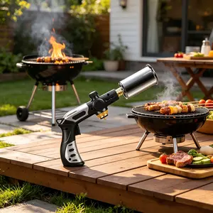 Adjustable Flame Kitchen Torch, Ideal for BBQ Grilling, Charcoal Ignition and Outdoor Use Foldable Double-Sided Grill