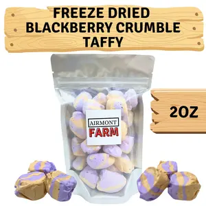 Freeze Dried Candy Blackberry Crumble Salt Water Taffy 2 oz - Cut To Bite Sized Pieces - Ships In Box - Deliciously Crunchy, Intense Flavor, Lightweight Snack