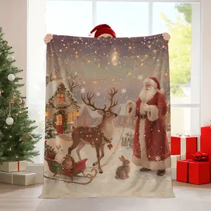 A festive printed blanket with a Santa Reindeer pattern is a comfortable winter Christmas gift. The fabric is soft, warm and comfortable, suitable for sleeping in the bed, on the sofa, in the office