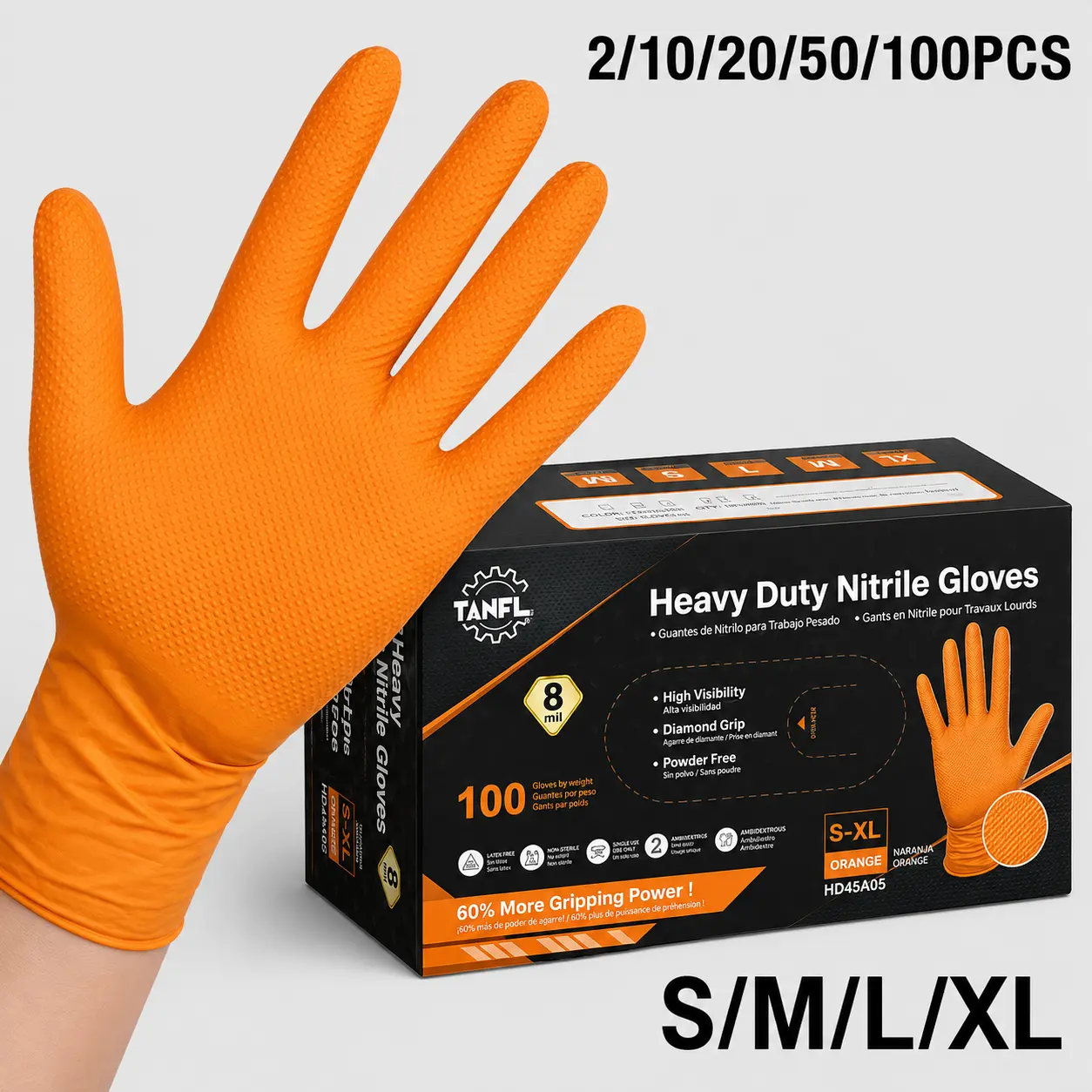 Heavy Duty Disposable Nitrile Gloves 8Mil Extra Thick Mechanic Glove with Textured Grip Antislip Safety Work Gloves