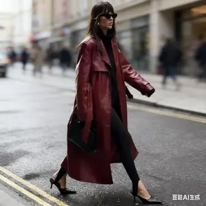 Women's Clothing Medium and Long Leather Jacket Women's Coat Loose Large Version Coat