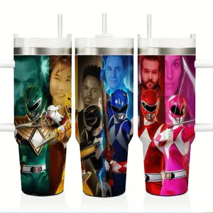 Mighty Morphin Power Rangers 40oz Tumbler with Handle Straw Leak Proof 90s Retro Large Water Bottle Car Cup Holder Friendly Vacuum Insulated Travel Coffee Mug Ice Cold 24H Reusable Stainless Steel Flask Gift 2026