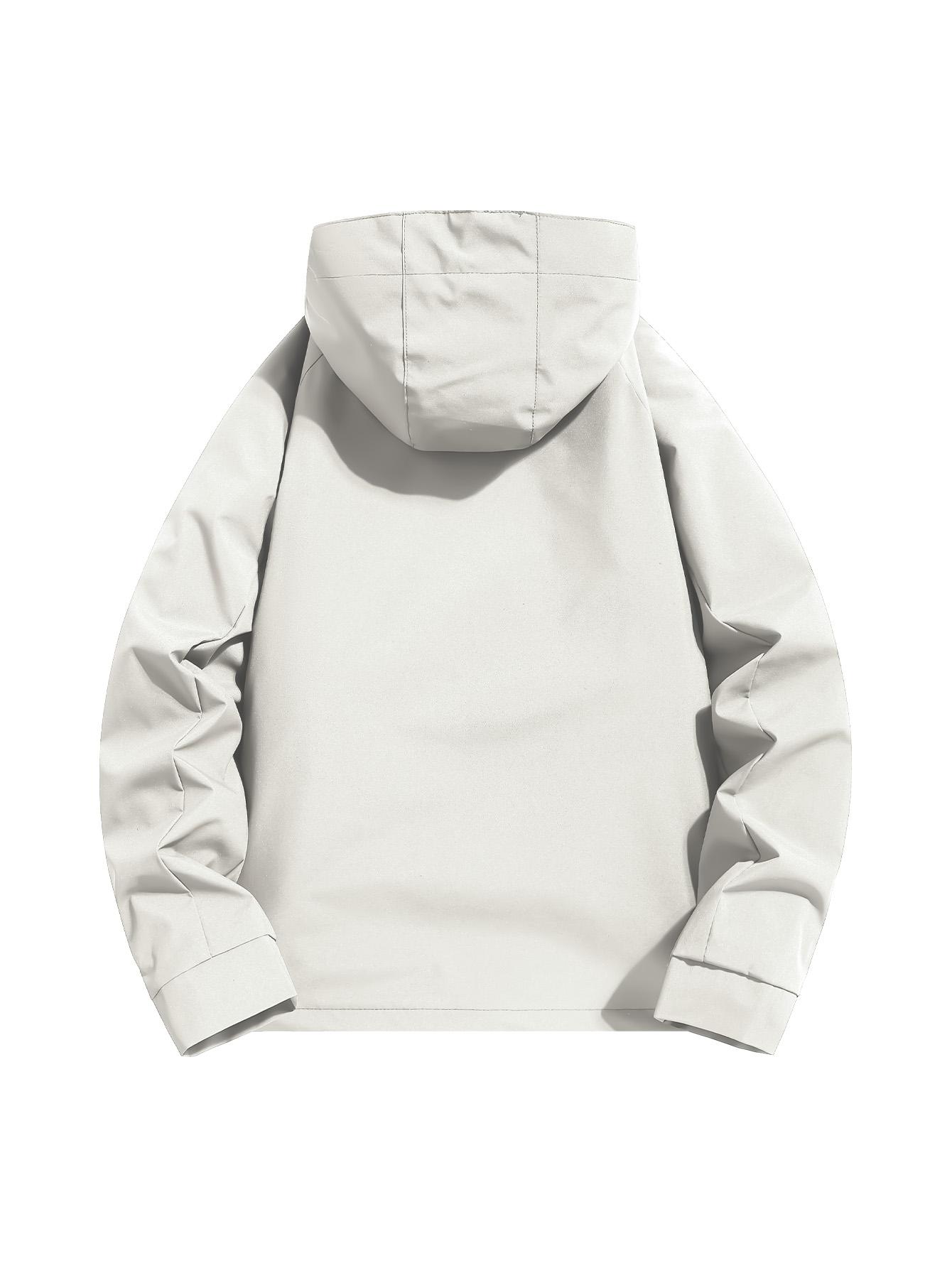 CCCMAI Men's Solid Color Waterproof Windproof Drawstring Zip-up Hoodie Jacket, Casual Long-Sleeve Outdoor Coat with Zipper Pockets, Suitable for Outdoor Activities, All-Season Men's Apparel, Menswear  Coats Jackets Tops