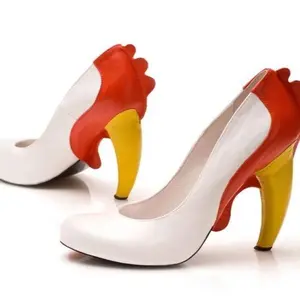 Kobi Levi Chicken Heel - White & Red High Heels with Unique Chicken-Shaped Heel for Stylish Comfort Fashion Heeled Women