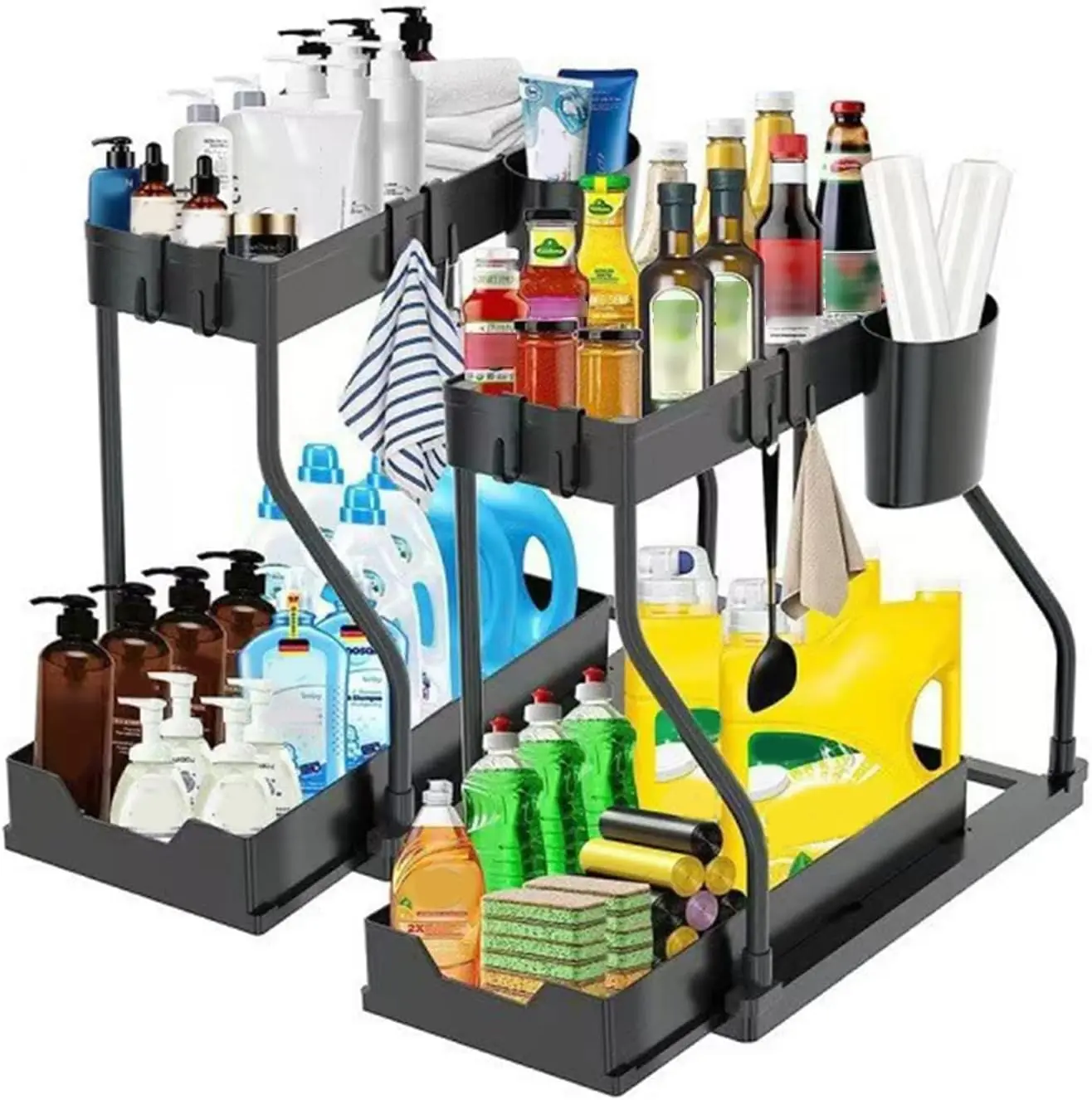 R-Type Double-Layer Slide-Out Storage Rack - Durable Sliding Shelf, Home Organization Solution for Kitchen, Bathroom, Ideal for Homeowners, Dual Compartment Racks & Displays, R Type Storage Rack