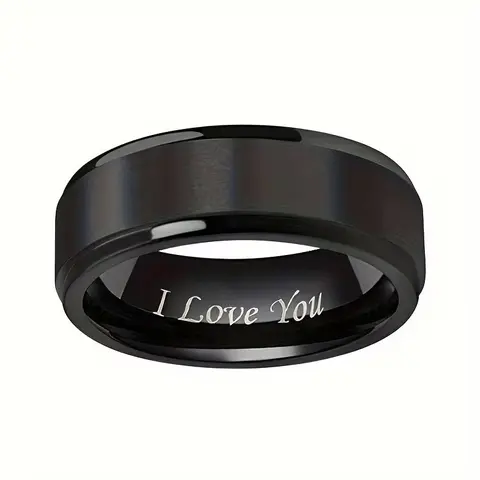 1pc Men's Custom "I Love You" Engraved Titanium Steel Promise Ring - Durable, Hypoallergenic Fashion Ring, Romantic Jewelry Gift, Men's Accessory, Ideal Birthday Gift for Him, Fashion Rings
