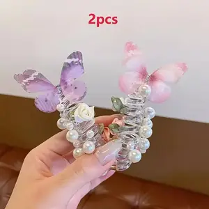2 Pcs Butterfly Hair Accessories, Sweet Forest Style Phone Cord Hairbands, High-End Braiding Tool, Elegant Hairstyling Essentials