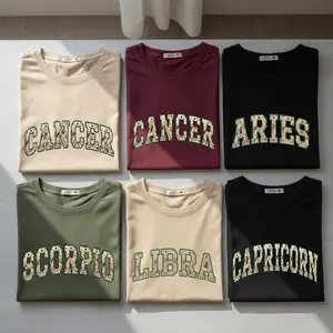 Full 12 Zodiac Floral Letter T-Shirt Collection, Astrology Graphic Tee for Women and Men, Cancer Aries Scorpio Libra Capricorn Shirt, Aesthetic Star Sign Pattern Tee, Casual Unisex Horoscope Outfit