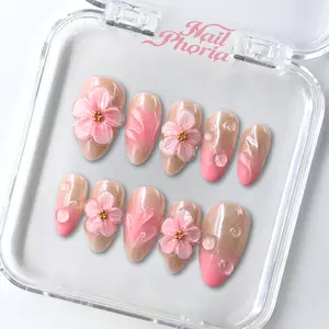 NailPhoria CHERRY BLOSSOM - SPRING Handmade Press-On Nails | Reusable, Salon-Quality, Long-Lasting, Glossy Design