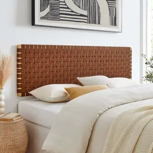 Modway Sparta Weave Wall-Mount King Vegan Leather Headboard in Natural Brown