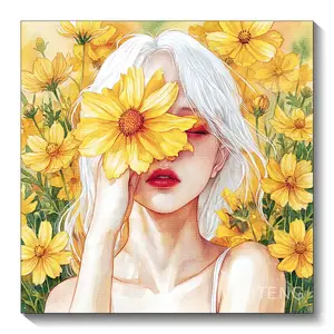 40x40cm Flower Lady Diamond Painting Kit Full Round Drill DIY Art Canvas Home Decor & Craft Project Relaxing Craft Gift