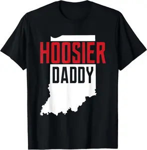 Hoosier Daddy Indiana State Map Gift T-Shirt plussize graphic tees，top，100%cotton   shirt  for  women