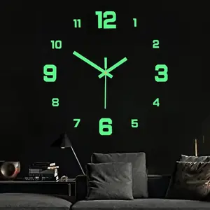 3D Digital Wall Clock, 1 Count Battery Powered Silent Operation Wall Clock, Luminous Wall Clock for Living Room & Bedroom (The Luminous Style Only Emits Light in Dark Environments)