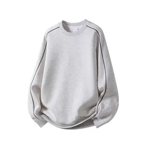 Men's Contrast Piping Raglan Long Sleeve Crew Neck Sweatshirt, Curved Hem Loose Fit Soft Breathable Fabric Casual Daily Streetwear Basic Pullover Top # SummerWins