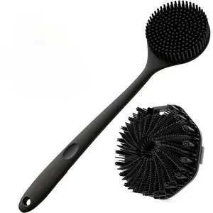 2 Piece Silicone Body Brush Set, Long Handle Back Bath Brush and Handheld Exfoliating Brush, 100% Silicone Bristles, Deep Cleaning, Reusable, Body Care Tool, Exfoliating Shower Scrubber