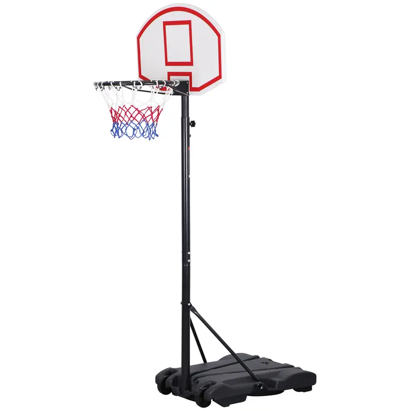 Youth Portable Metal Basketball Hoop System for Boys, 5.5-7 ft Adjustable Height, Heavy-Duty Steel-PE Construction, Wheeled Easy-to-Move Base, Outdoor Family Activity Use, Additional Stability