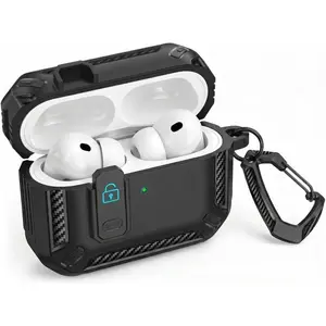 for AirPods Pro 3 Case, Secure Lock Cases Cover with Carabiner Compatible with Airpods Pro 3rd Generation Case, Full Body Shockproof Protective AirPod Case for Men Women(Black All)