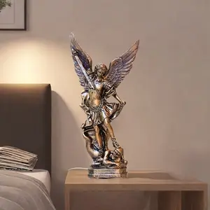 1pc Classic Saint Michael Angel, Demon Killer Statue - Resin Crafts, Desktop Decoration, Religious Decoration, Perfect Christmas And Holiday Gift, Happy New Year Ornaments Gold Signature Cross Hand Engraved Gothic Style Rosary