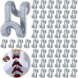 100 count Space Saving Hanger Hooks, Clothes Hanger Connector Hooks, Heavy Duty Space Saver Extender Clips for Closet Organizers (Gray)
