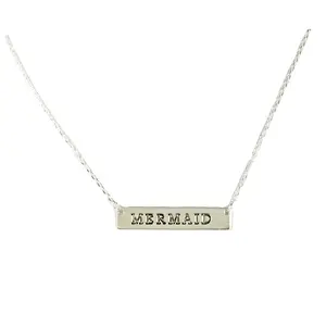 Zad Jewelry Mermaid Engraved Bar Pendant Necklace, Silver
