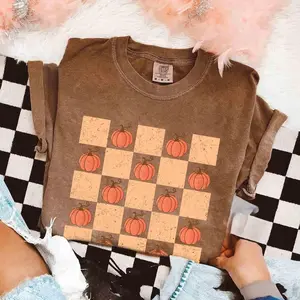 Comfort Colors Checkered Fall T-shirt, Retro Fall Pumpkins Style, Fall Tee, Autumn Tee, Vintage Cozy Shirt, Cute Pumpkin Outfits