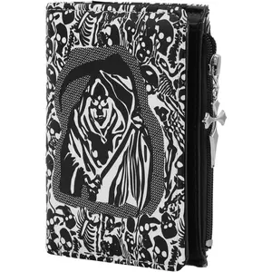 Skull Punk Goth Wallet For Men Leather Wallet With Skull Bifold ID Window Wallets with Zipper  Pocke Christmas Birthday Halloween Gifts (White)