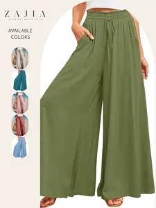 Women's Loose-Fit Casual Long Pants, High-Waisted Pleated Waistband, Drawstring Adjustable Design, All-Season Fashion, Comfortable & Stylish