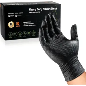10 Mil Nitrile Gloves Large - Disposable Heavy Duty Rubber Gloves, Raised Diamond Texture Mechanic Gloves, Latex Free Industrial Work Gloves for Garage & Tools, 50 Count