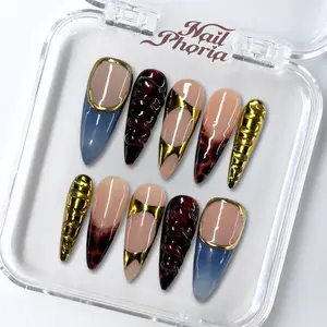 NailPhoria GOLDEN VORTEX - Handmade Press-On Nails | Reusable, Salon-Quality, Long-Lasting, Glossy Design
