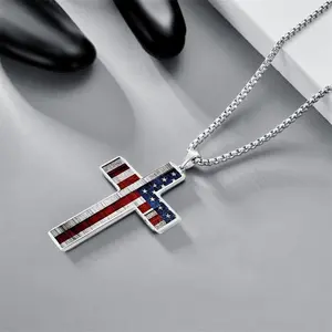 Flag Pattern Pendant Necklace for Men Women,Fashion Cross Necklace for Party,Daily Clothing Decor,Trendy All-Match and Exquisite Jewelry for Birthday Gift