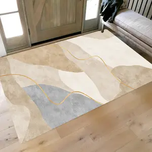 Modern Simple Luxury Entrance Mat, Gold Line Abstract Print Non-Slip Rug, Soft Durable Washable Carpet for Entry Living Room Bedroom Hallway